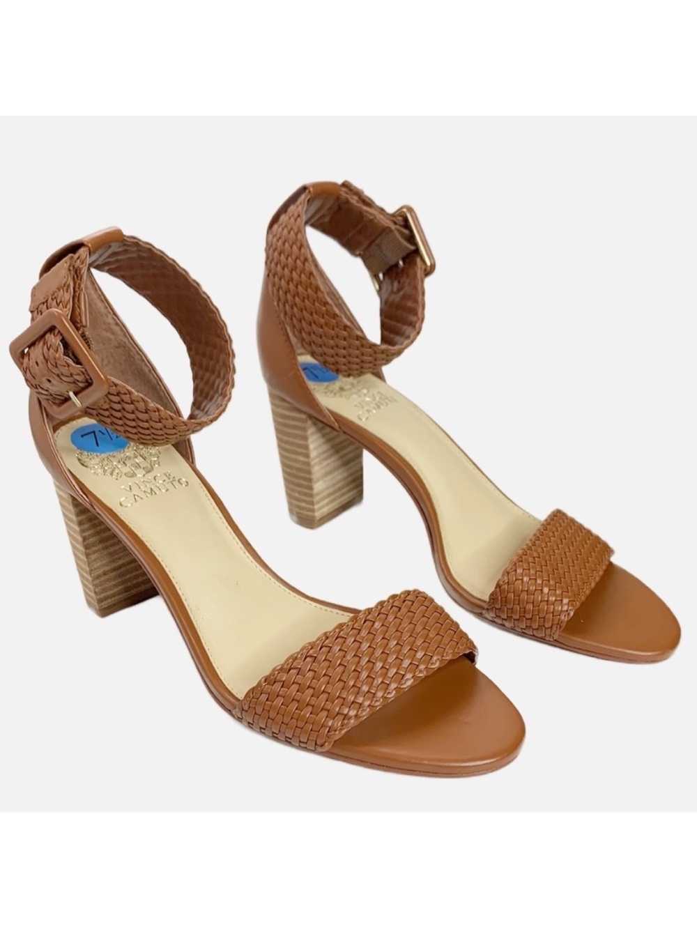 Vince Camuto Maghen Sandals
7.5 Braided Strappy Open Toe
Block Heel Cognac